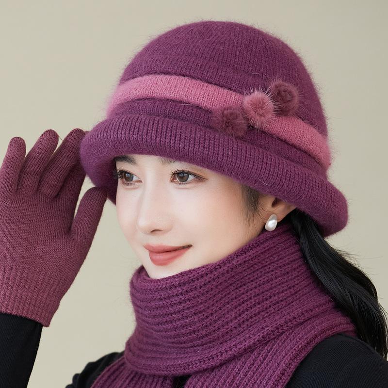 

Комплект из 3 предметов для мам среднего возраста, шапка, шарф, перчатки, костюмы для женщин, толстые теплые шерстяные шапки, шарфы, перчатки для бабушек и пожилых людей, комплект из 3 предметов one size