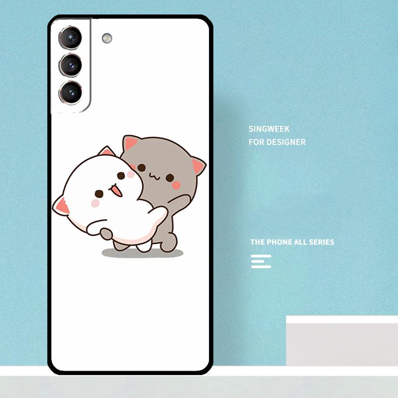 Mochi Peach Cat Case For Samsung Galaxy S23 S24 Ultra S22 S21 Plus Note 10 Note 20 S9 S10 S20 S21 FE Cover