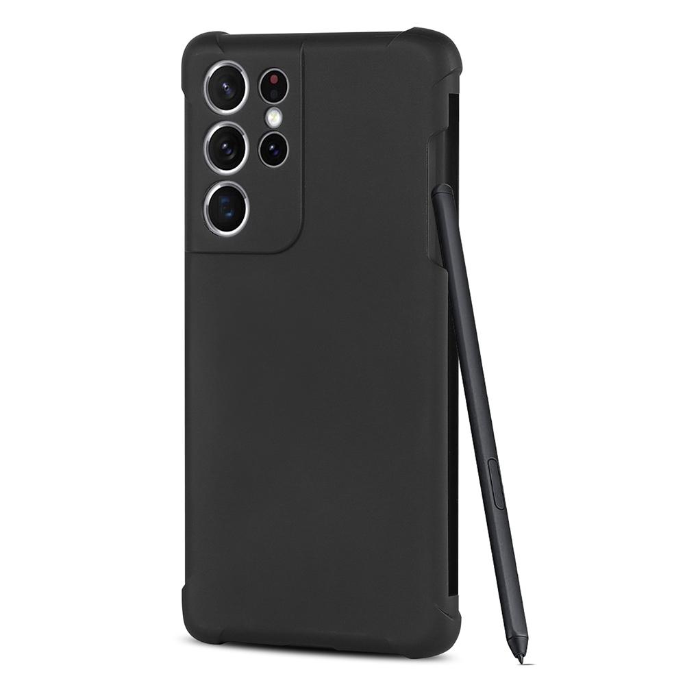 

For Samsung Galaxy S21 Ultra 5G Anti-fingerprints Matte Soft TPU Cell Phone Case Cover with Pen Holder A