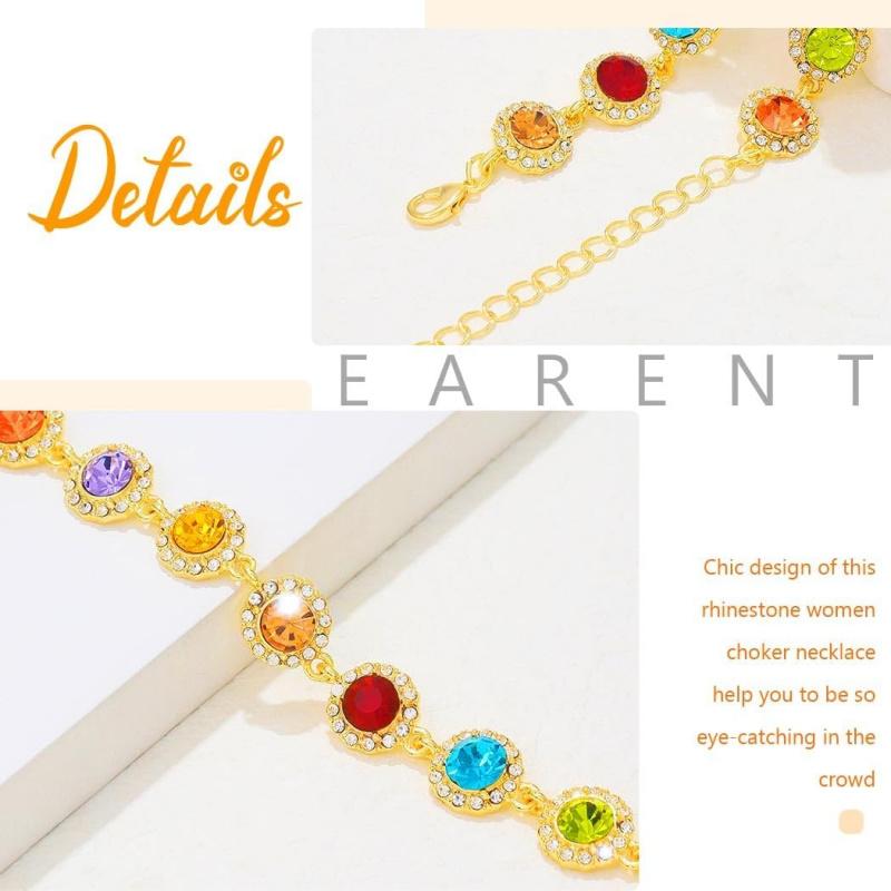 EARENT Colorful Rhinestone Choker Necklace Rainbow Jewelry for Women