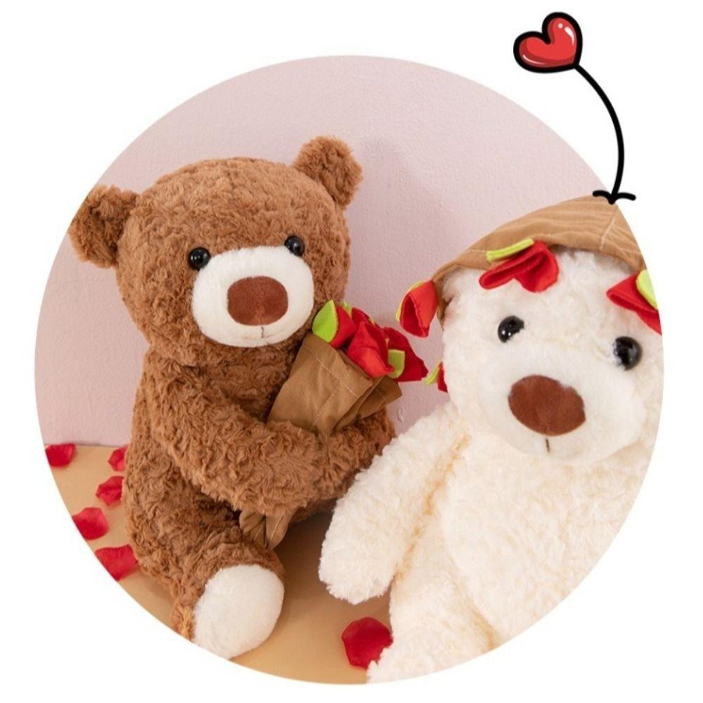 Detachable Rose Bear Plush Toy Romantic Bear Wear Rose Hat Kawaii Bouquet Bear Doll  Gift