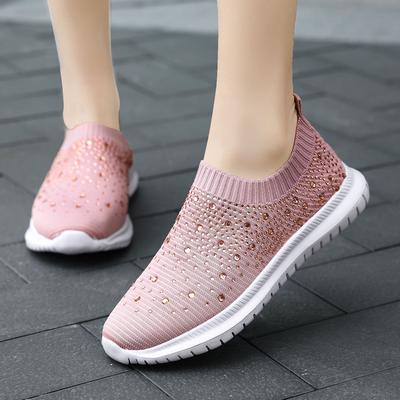 New Lightweight and Breathable Casual Women's Shoes with Mesh and Rhinestones for Sports Running. One Foot Lazy Fit Single Shoe