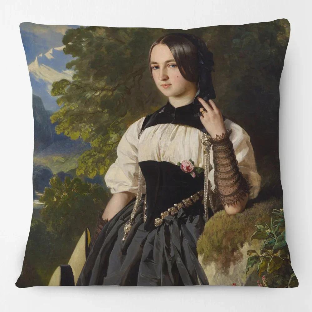 Oil Painting Queen Victoria Cushion Covers European Vintage Style Woman Lady Duchess In Court Dress Art Pillow Case