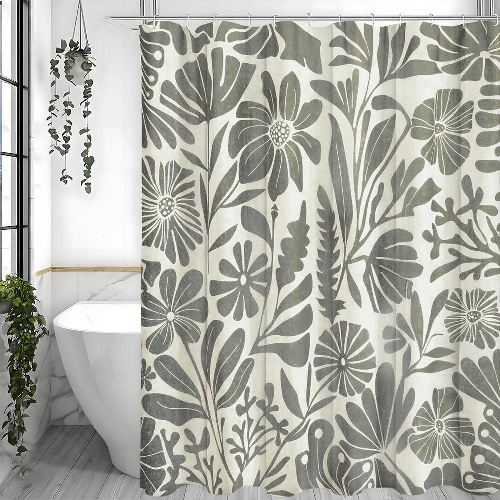Vintage Aesthetic Floral Bohemian Colorful Modern Shower Curtain, Bathroom Decorative Shower Curtain, Waterproof Shower Curtain