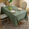 Vintage Coffee Table with Green Hollow Lotus Leaf Edge Lace Tablecloth and Rectangular Dining Table Cloth