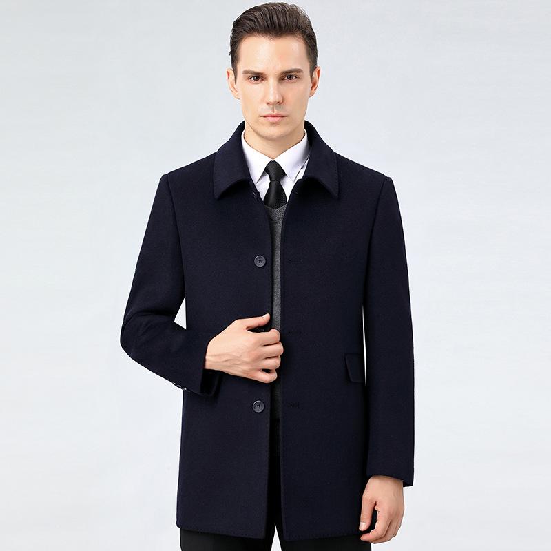 Double-sided cashmere coat men's mid-length winter down warm middle-aged woolen coat