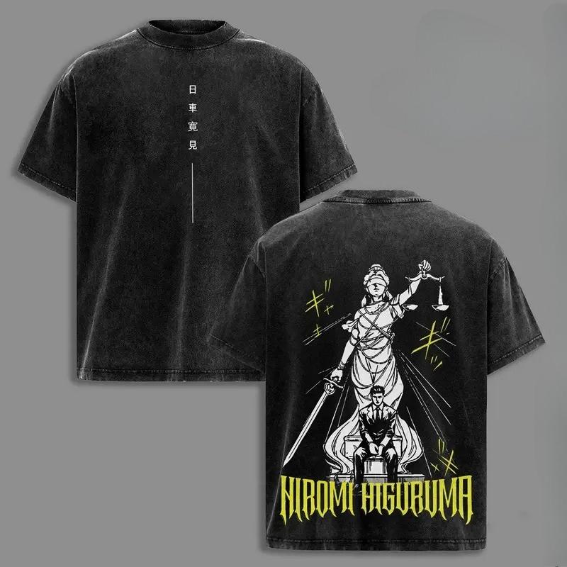 Аниме Магическая битва Хигурума Хироми Графическая футболка Мужская Женская Одежда Повседневная Хлопковая Футболка Ретро Стирка Футболки Харадзюку Топы S чёрный