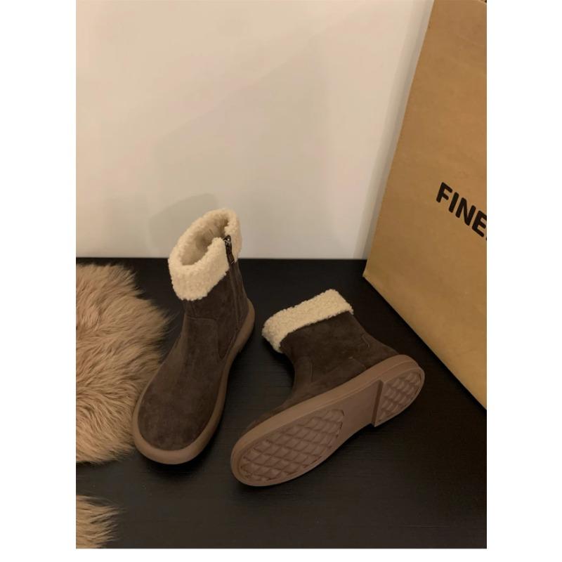 

Lamb Wool Women s Snow Boots 2026 Winter New Thick Fleece Warm Zip Low Heel Round Toe British Style Ankle Boots Botas De Mujer 35