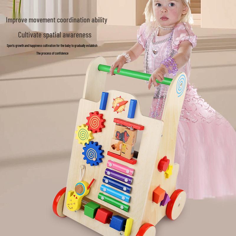 Wooden Multifunctional Toddler Walker with Piano & Shape Sorting