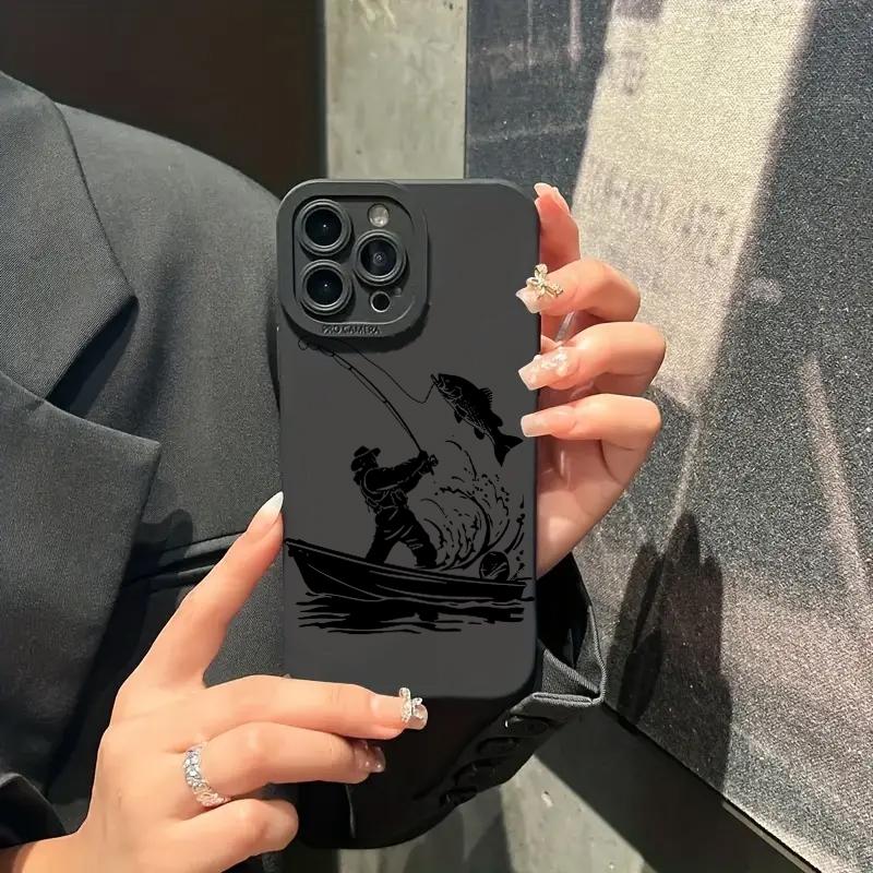 Line Fishing Man Pattern Silicone Phone Case For iPhone 17 16 Pro Max 15 14 13 Mini 12 11 17Air 16E X XR XS 8 7 Plus Soft Cover
