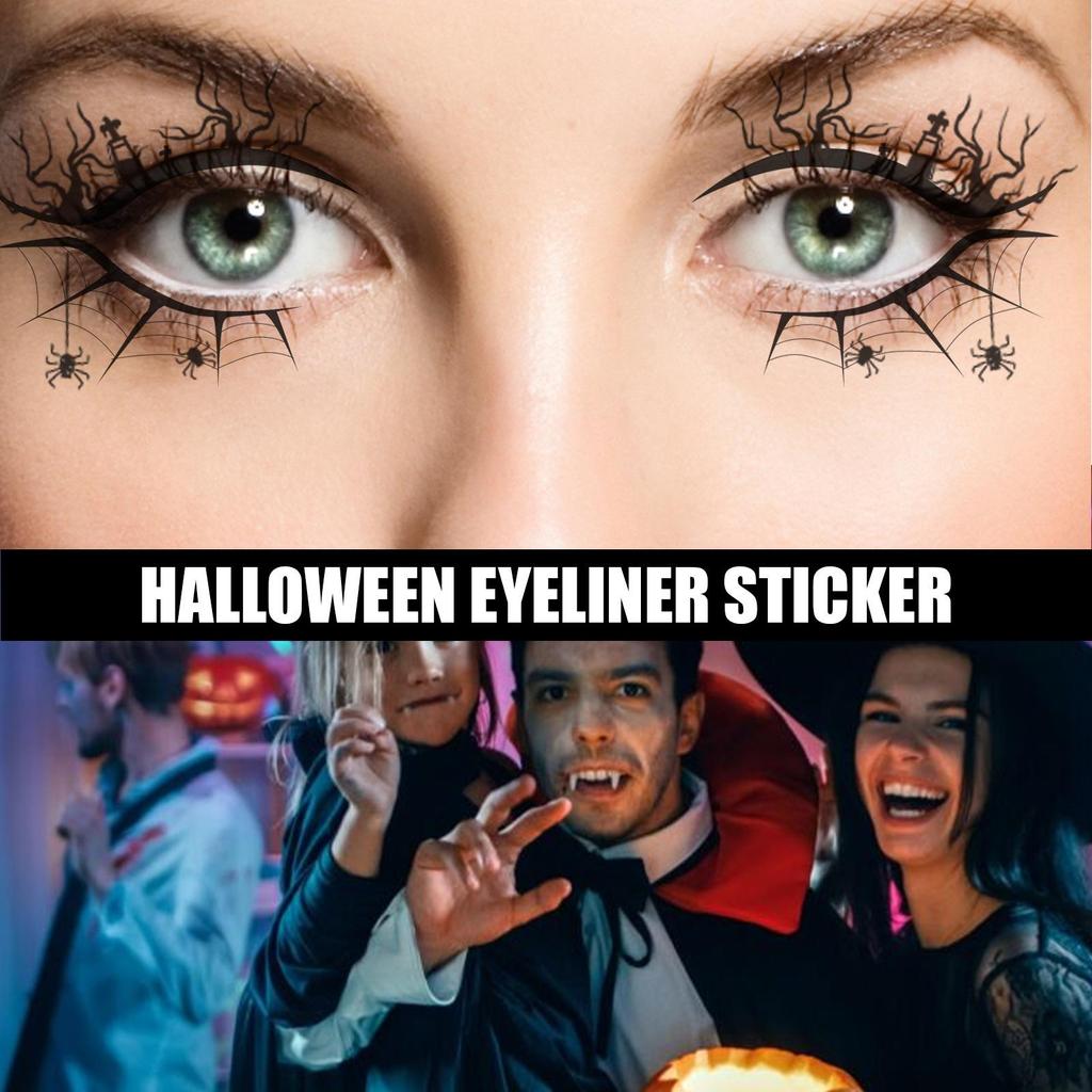 EELHOE Halloween Eyeliner Stickers, Horror Fashion Party Makeup Tool, Bat and Spider Decorative Eye Makeup Eyeshadow Stickers, 4pcs