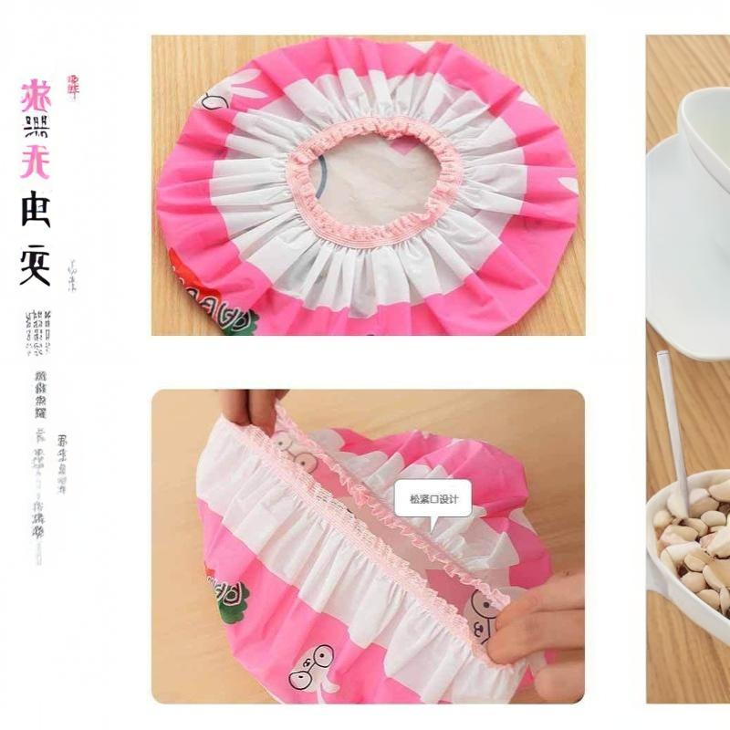 Cartoon Pattern Shower Cap Soft Lace Elastic Edged Waterproof Reusable for Bath SPA Sauna Women Girls Daily Use