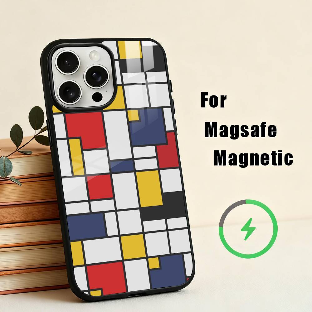 Grid T-TOPLBPCS M-Mondrian  Phone Case For iPhone17,16,15,14,13,12,11 Plus,Pro Max Magnetic For Magsafe Wireless Charging
