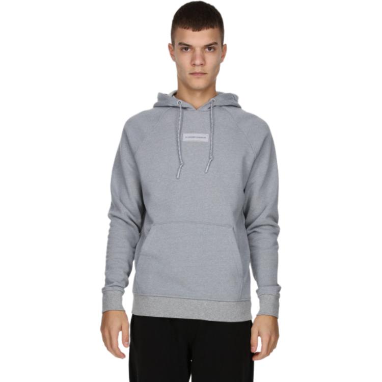 Under Armour קפוצ'ון אימון סריג כותנה בצבע אחיד לגברים סווטשירט אפור 1379684-011