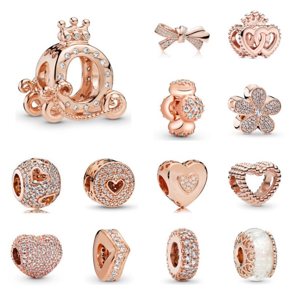 Rose Gold Large Hole Loose Beads Pendant For DIY Pulsera Necklace Accessories Women Fine Jewelry Gifts