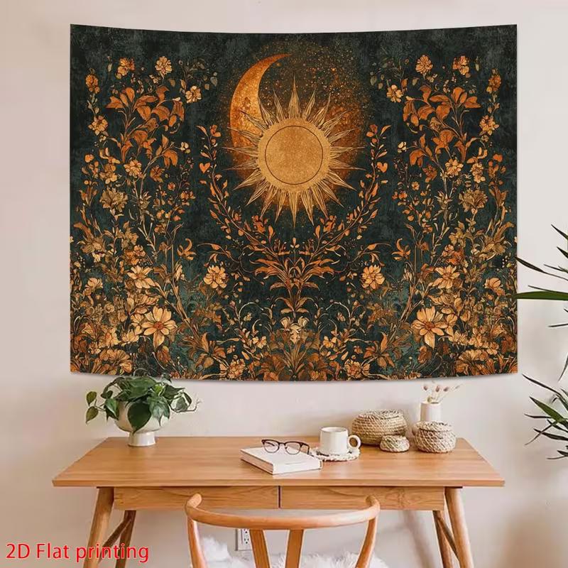 2D Mystic Sun Moon Tapestry Retro Floral Themed Event & Party Background