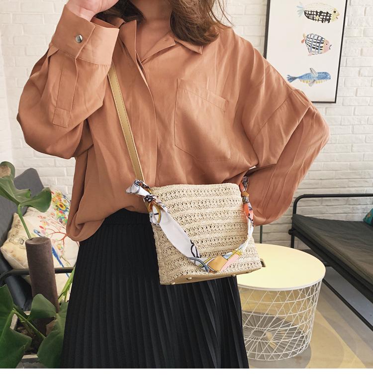 SCIONE Straw Small Bag Female New Summer Forest Woven Silk Scarf Fairy Bucket Bag Girl Messenger Beach Bag