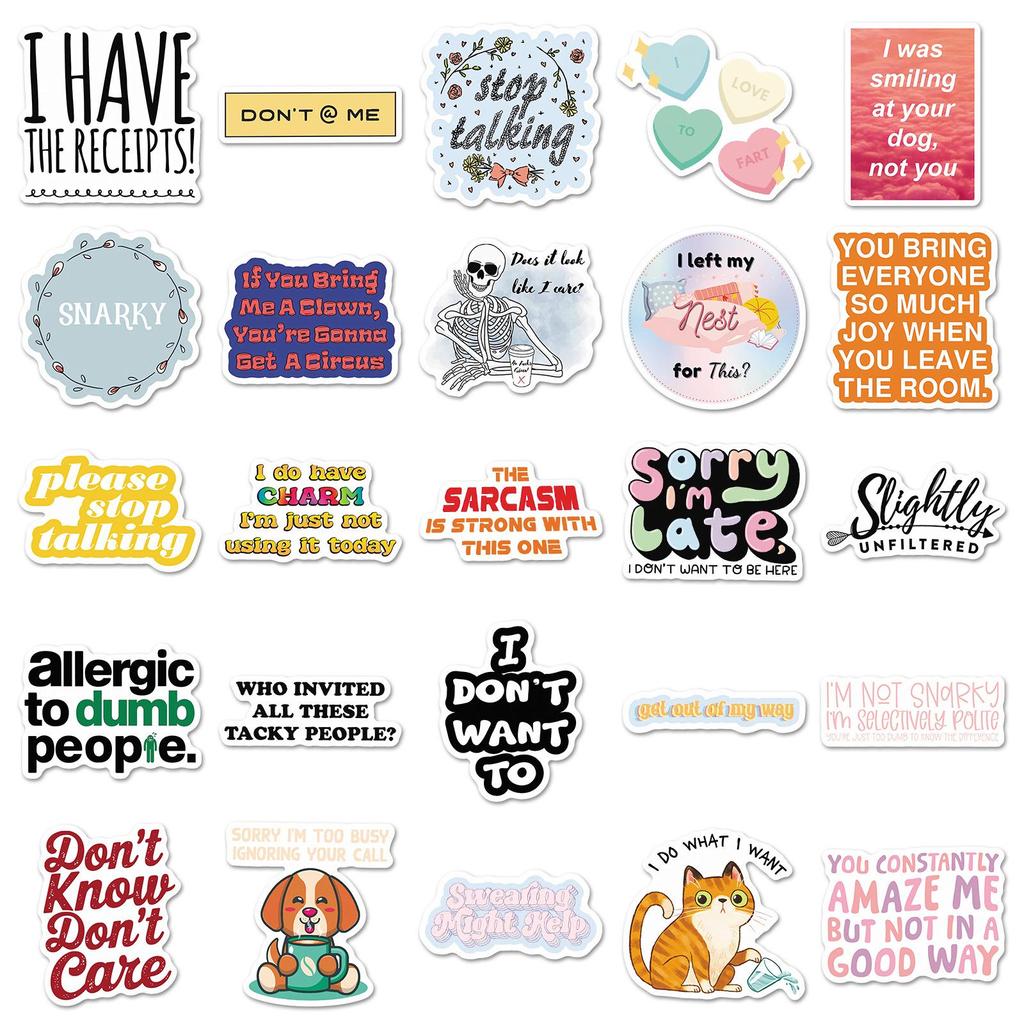 50 Snarky Cool English Phrase Decorative Stickers for Power Banks, Stationery, Fridges, and Cameras