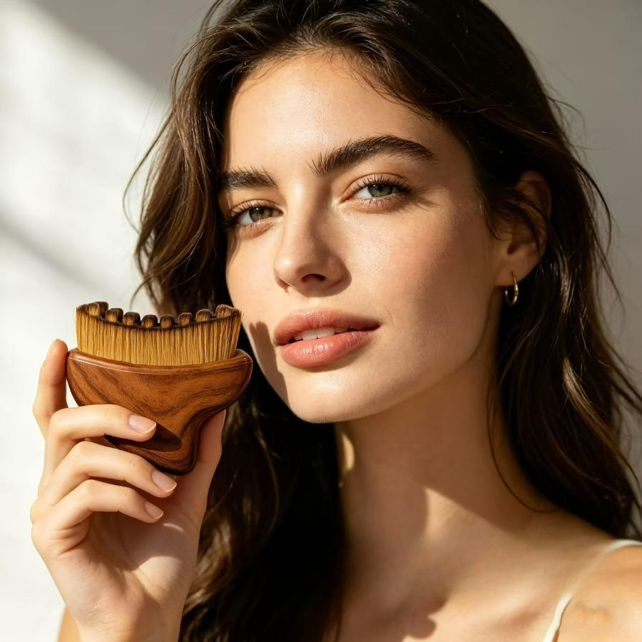 1PC Facial Massage Brush, Angled Handle Soft Bristles, Gentle Manual Scrubber for Daily Skincare, Smooth Contouring Tool