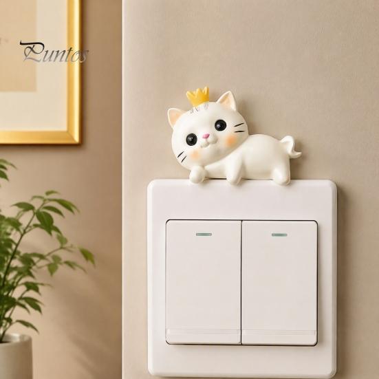 Home Atmosphere Decoration Cute Cat Light Switch Sticker, Adorable Kitten Wall Self?Adhesive Socket Panel Easy Install Patch Cover Decor,