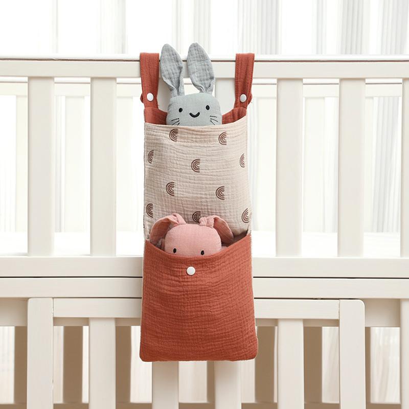 Hanging Baby Bed Storage Bags Cotton Portable Newborn Crib Organizer Toy Diaper Pocket for Crib Bedding Set Nappy Store Bags