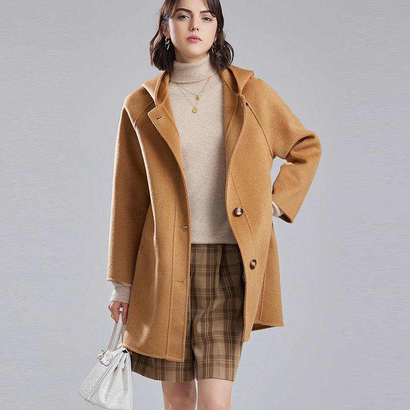 

Женское шерстяное пальто из 100% шерсти, зимнее теплое шерстяное пальто с капюшоном, осеннее повседневное шерстяное пальто