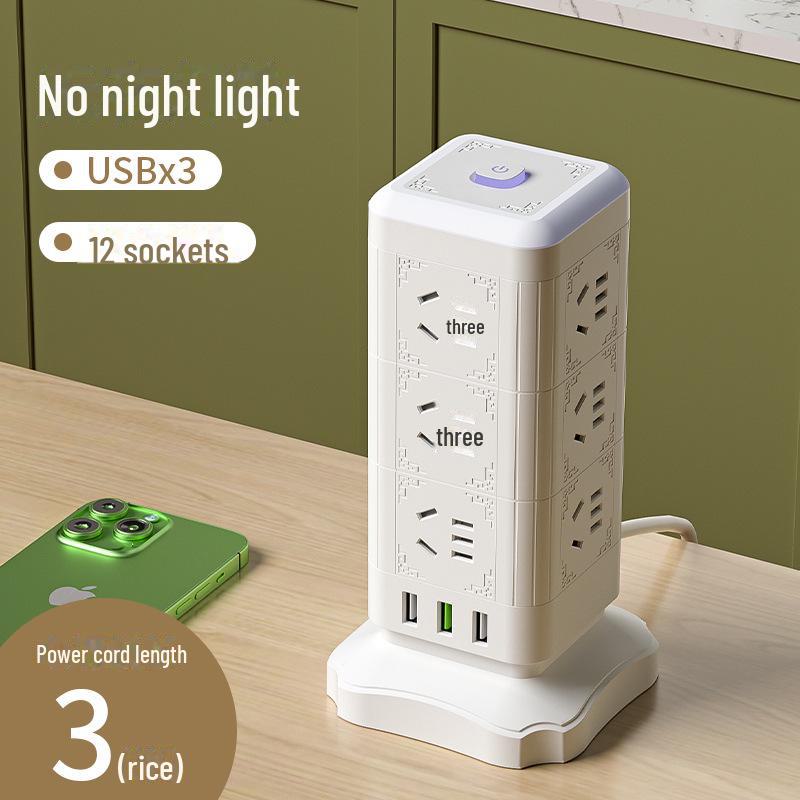 Multi-function Tower Power Strip with USB, Overload Protection, and Night Light