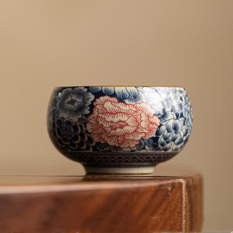 1 Pc Chinese Tradition Ru Kiln Ceramic Tea Cup Handmade Flowers Teacup Household Personal Tea Bowl Beauty Meditation Cup Teaware