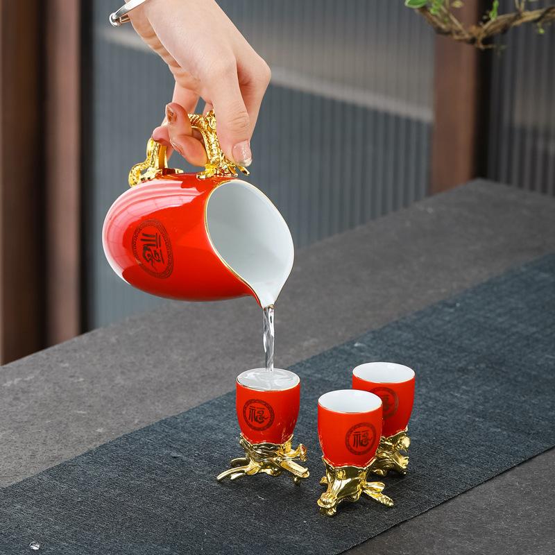 Zodiac Ceramic Creative Beast Head Baijiu Cup Wine Dispenser Set Commercial Household Wine Gu Antique Chinese Wine Glass