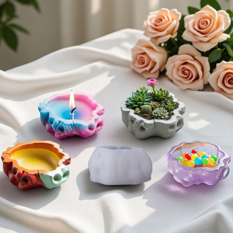 Premium Silicone Planter Mold For Resin Crafts With Realistic Wood Texture And Easy Demolding