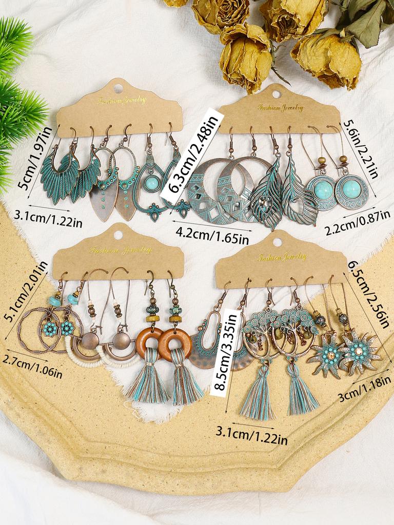 Vintage Bohemian Blue Stone Beads Dropped Earrings for Women's Tassel Ethnic Geometry Long Tassel Earrings Fashion Zircon