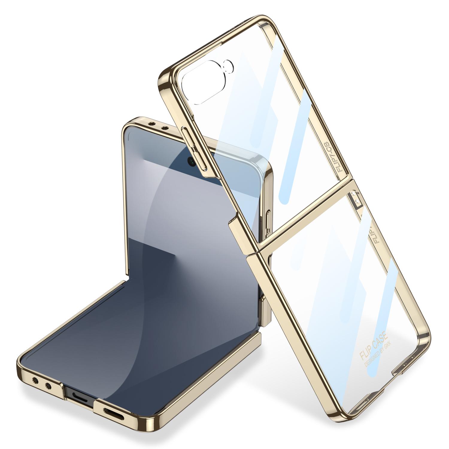 

GKK For Samsung Galaxy Z Flip7 5G Case Electroplating Hard PC Tempered Glass Phone Cover with Screen Film Champagne Gold