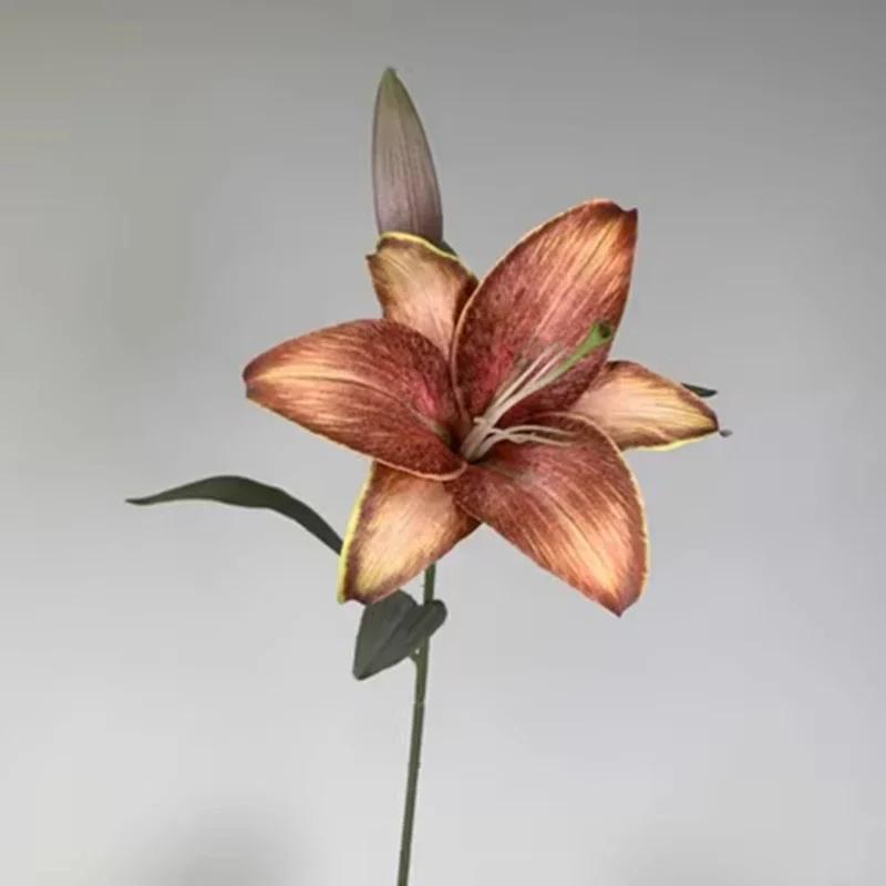Artificial Plants Ornament Premium Lily Artificial Flower Living Room TV Cabinet Dining Table Vase Flower Arrangement Decoration
