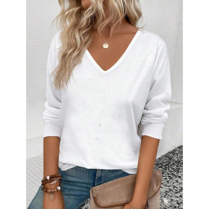 Women Casual Comfortable V Neck Long Sleeve Heart Print T Shirt