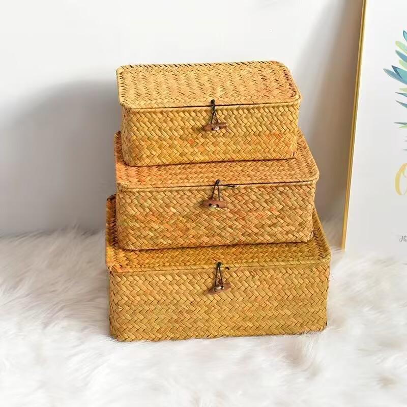 Handmade Straw Woven Storage Basket for Home or Restaurant Decor