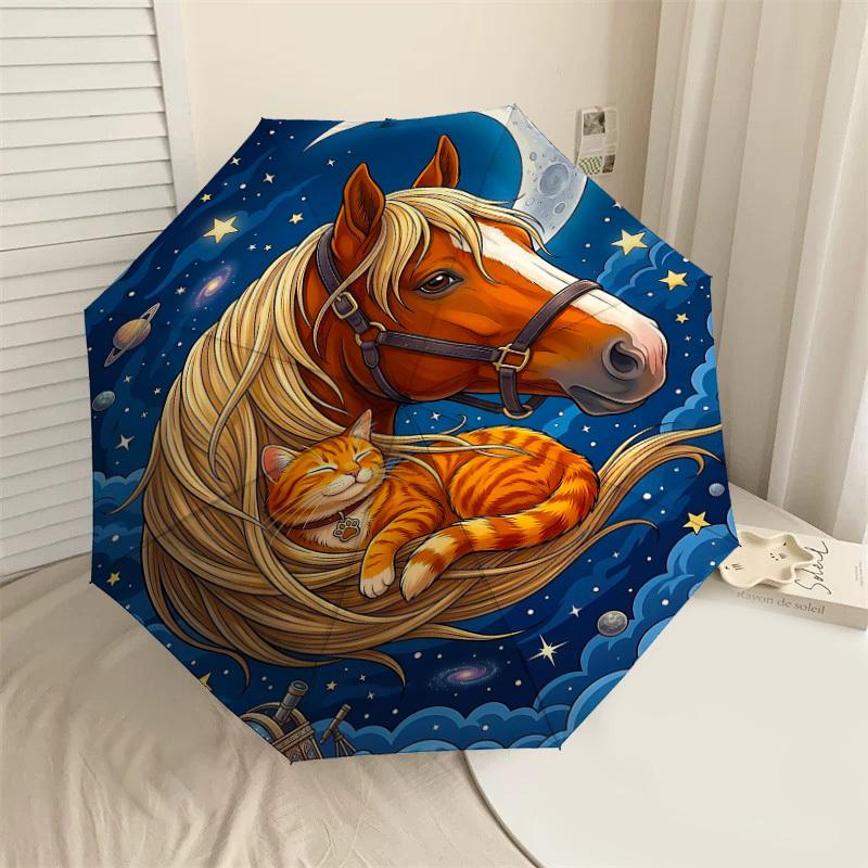 

1PC Horse Cat Umbrella-8-Rib Reinforced Portable Folding Travel Suitable for All Seasons Outdoor Daily Use Is an Ideal Choice -K0366