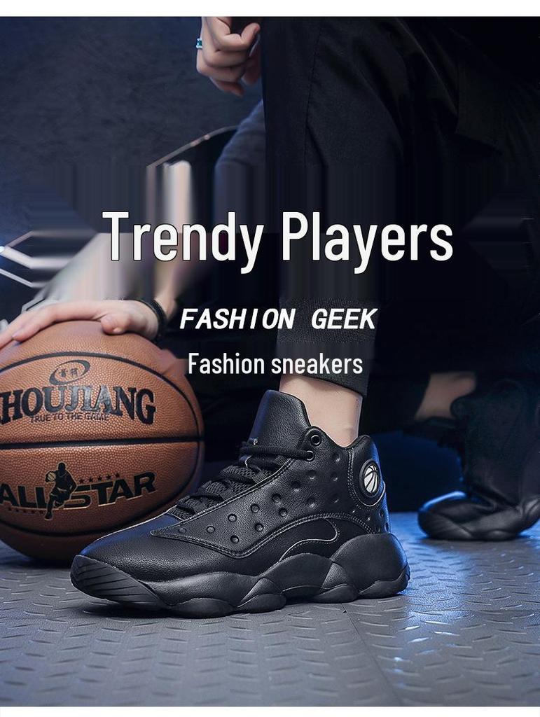 Men's Waterproof Leather High-Top Basketball Shoes, Sizes 45-48: Autumn/Winter Casual Sneakers
