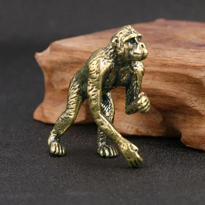 Wholesale Solid Brass Gorilla Small Statue Office Desk Ornament Decoration Crafts Collection Animal Orangutan Figurine Miniature