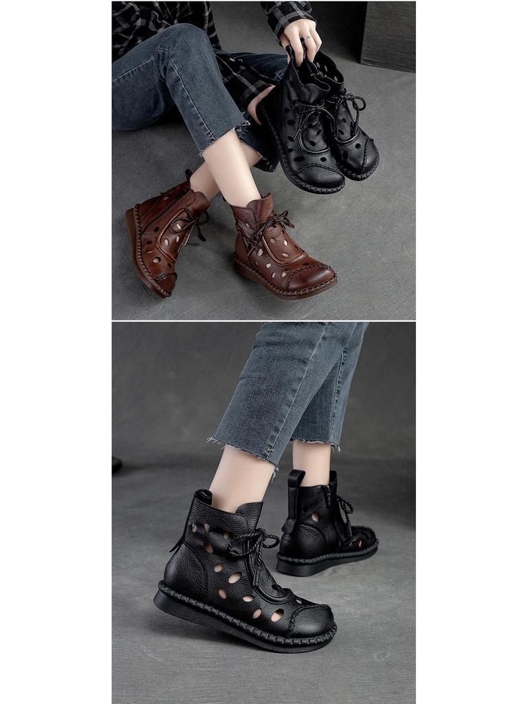 Summer 2023 Women's High-Top Lace-Up Roman Style Sandals - Retro & Versatile Cut-Out Design