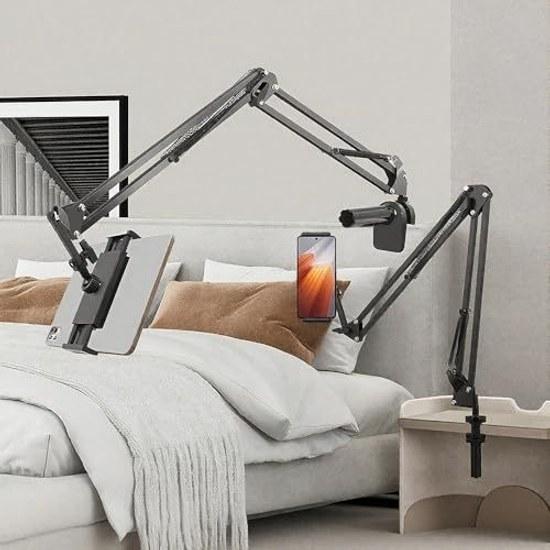 Tablet Stand Smartphone Bedside Mountable Bed Use Lying Down Desktop Arm 360 Rotation Z Type Horizontal/Vertical/Supine 4 Joints Free Angle Adjustment
