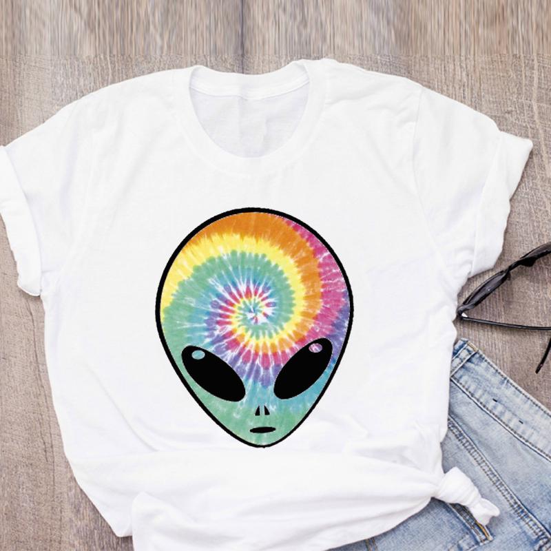 Women Graphic Cartoon Alien Color Ladies Summer Print T Shirt Shirt Tops Lady Clothes Womens