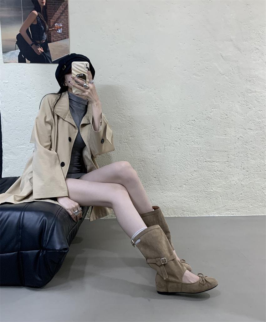 

Bow hollow ballet wind cool boots women s 2025 summer new long boots flat thin boots Roman sandals 39