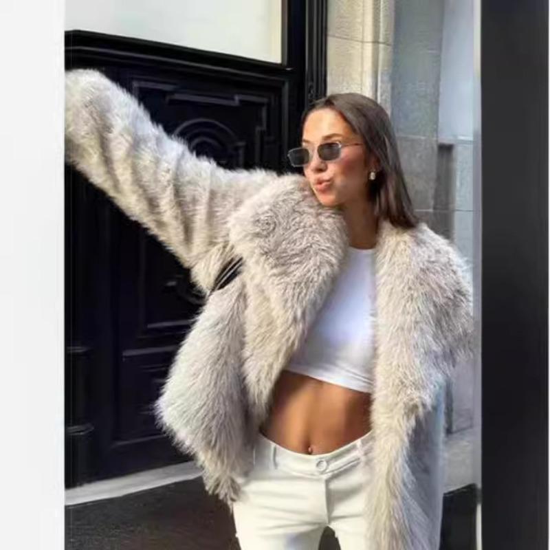 Damen Kurzmantel aus Kunstpelz mit übergroßem Revers Warme Winter-Oberbekleidung