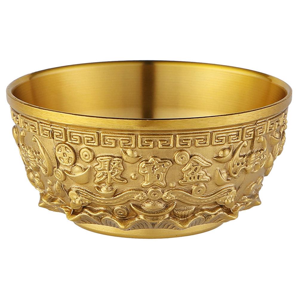 Brass Fortune Treasure Basin Bright Golden Tone Decorative Offering Bowl Home Office Desktop Tabletop Decoration