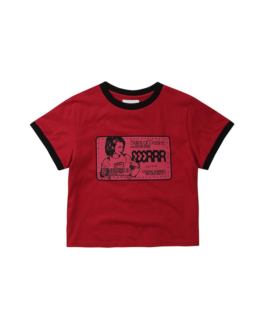 EEERRR Saint Licence Artwork Semi-Crop Ringer T-Shirt (Red)