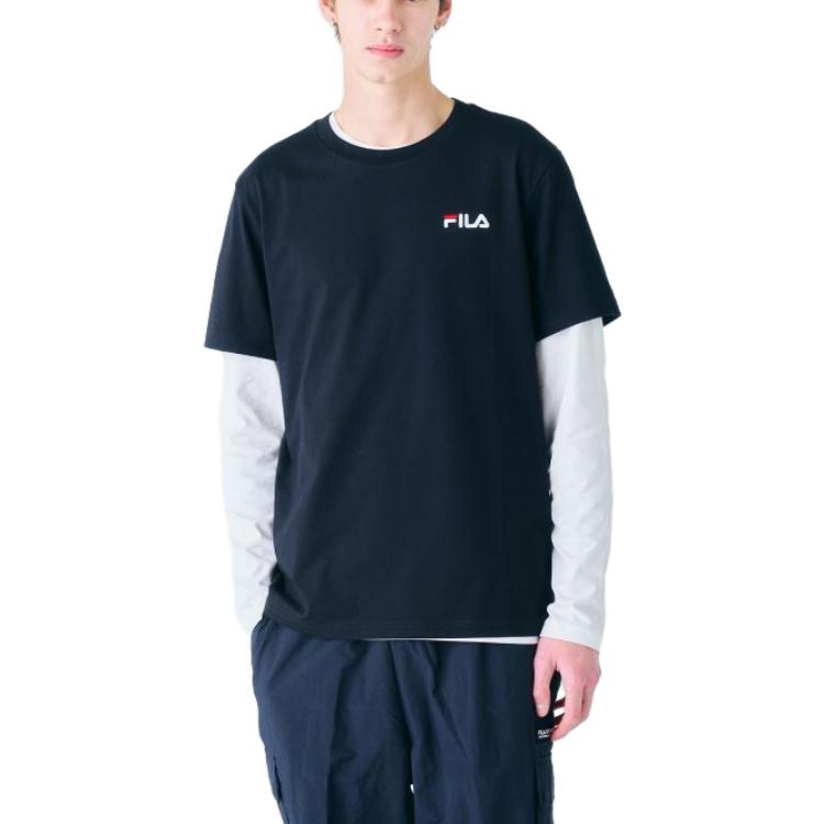 FILA T Shirts Unisex Black Crew Neck Moderate Straight Fit FS2RSF2101X-BLK