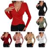 Women's V-Neck Asymmetric Three-Button Sexy Elegant Pure Color Slim Fit T-Shirt