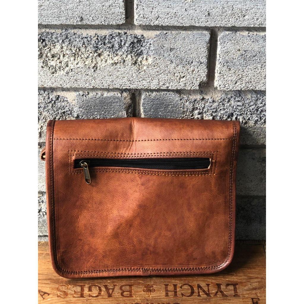 Φαρδιά δερμάτινη τσάντα τσάντα 9" χειροποίητη, ρετρό, σε στυλ boho με αποθήκευση με φερμουάρ και θήκες