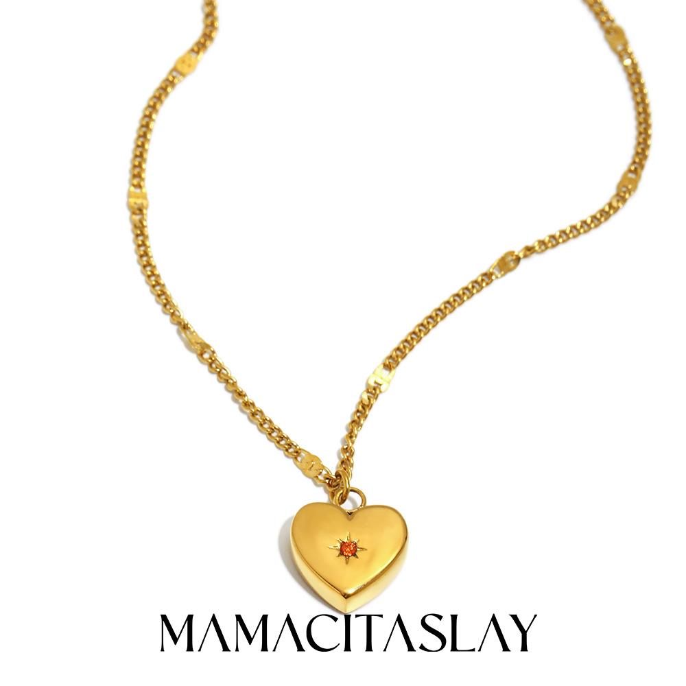 

MamacitaSlay 316L Stainless Steel Zircon Heart Necklace 18K Gold Plated Waterproof Neck Jewelry Women s Elegant Necklace Gifts 45cm