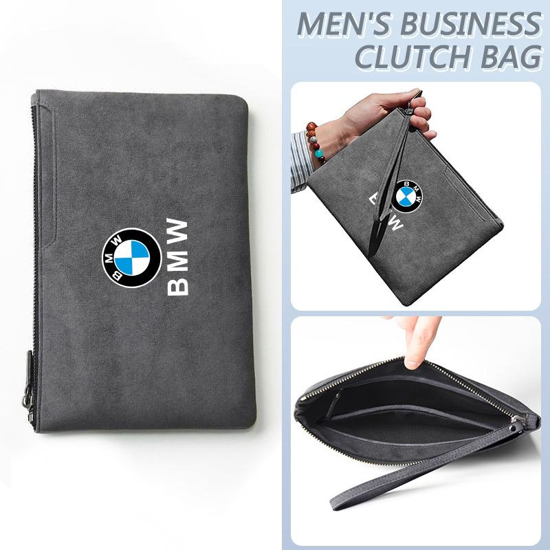 WKRA1 Fashion Car Portable Storage Bag Suede Leather Zipper Wallet For BMW X1 X2 X3 X4 X5 X6 X7 GT E53 E70 E71 F25 E84 M Sticker